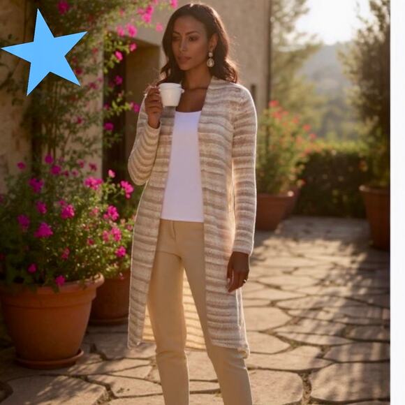 chicos Sweaters - CHICOS Chico's KENNEDY Long CARDIGAN SWEATER Tan Beige SIZE 1 M 8